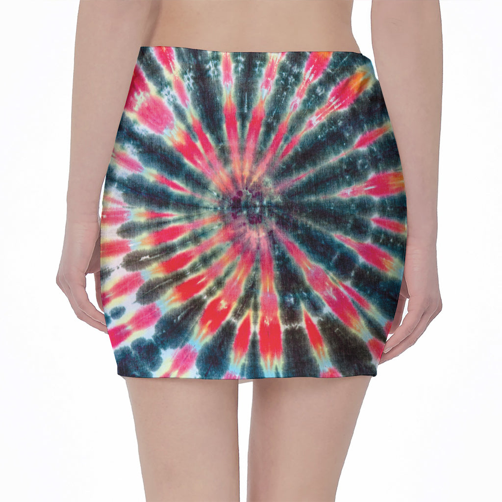 Black Backed Tie Dye Print Pencil Mini Skirt
