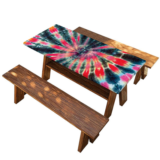 Black Backed Tie Dye Print Picnic Table Cover
