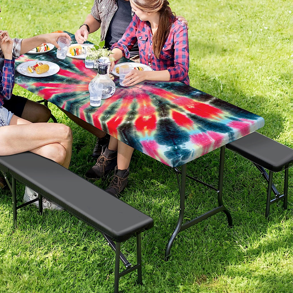 Black Backed Tie Dye Print Picnic Table Cover