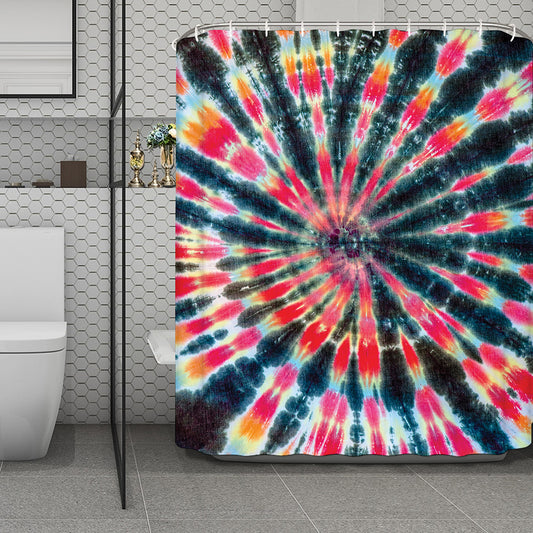 Black Backed Tie Dye Print Polyester Shower Curtain