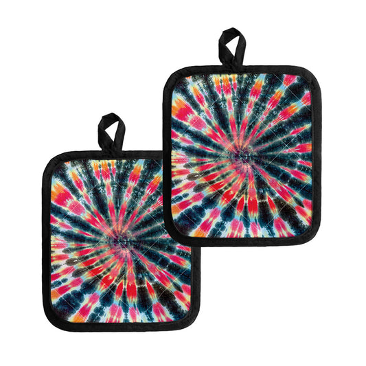 Black Backed Tie Dye Print Pot Holders