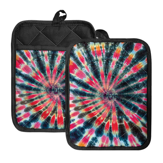 Black Backed Tie Dye Print Pot Holders With Pocket