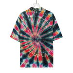 Black Backed Tie Dye Print Rayon Hawaiian Shirt