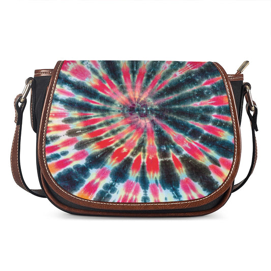 Black Backed Tie Dye Print Saddle Bag