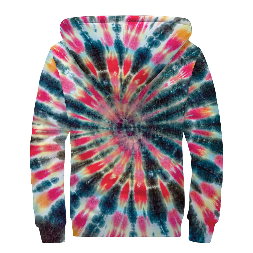 Black Backed Tie Dye Print Sherpa Lined Zip Up Hoodie