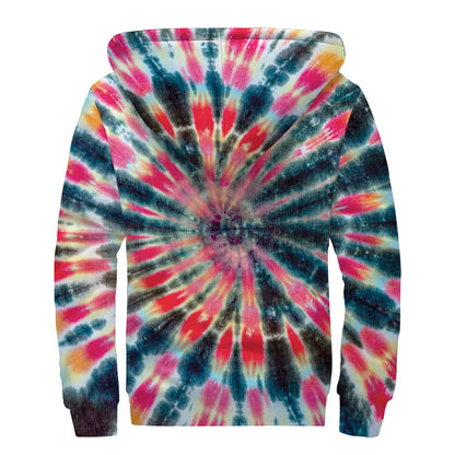 Black Backed Tie Dye Print Sherpa Lined Zip Up Hoodie