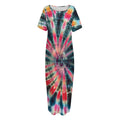 Black Backed Tie Dye Print Short Sleeve Long Nightdress