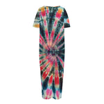 Black Backed Tie Dye Print Short Sleeve Long Nightdress