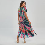 Black Backed Tie Dye Print Short Sleeve Maxi Dress