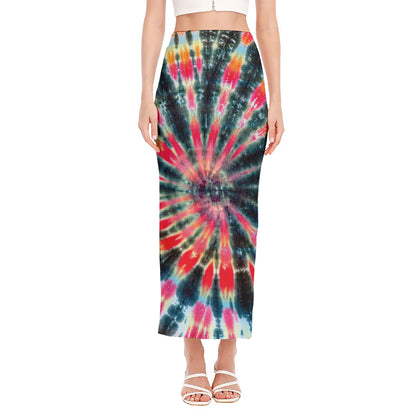 Black Backed Tie Dye Print Side Slit Maxi Skirt