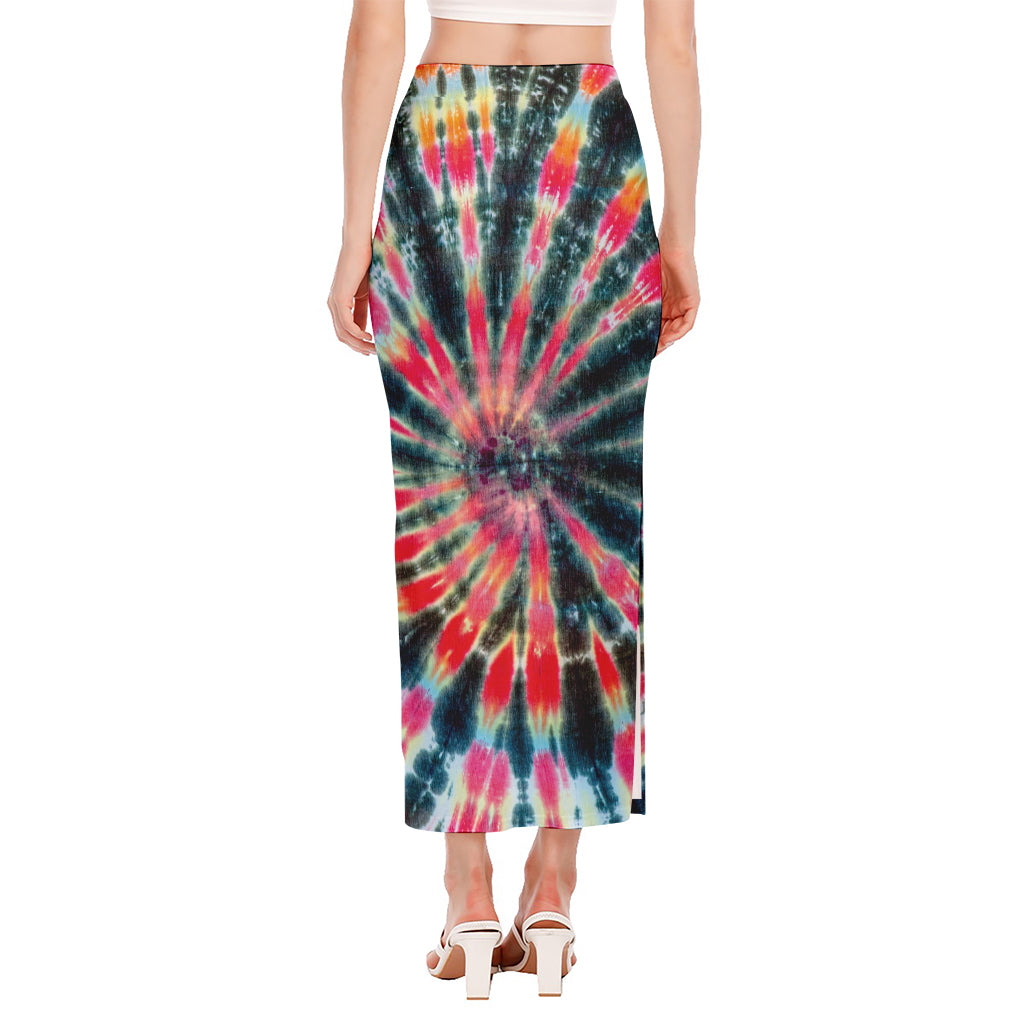 Black Backed Tie Dye Print Side Slit Maxi Skirt