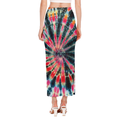 Black Backed Tie Dye Print Side Slit Maxi Skirt