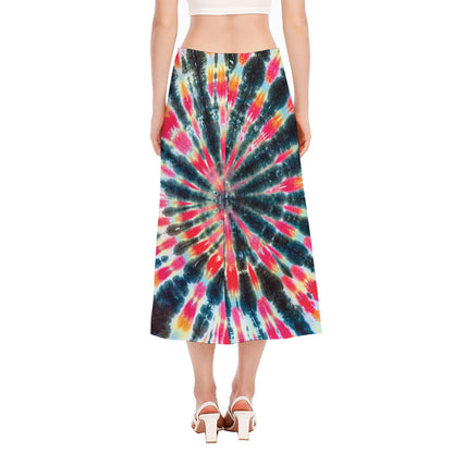 Black Backed Tie Dye Print Side Slit Midi Skirt