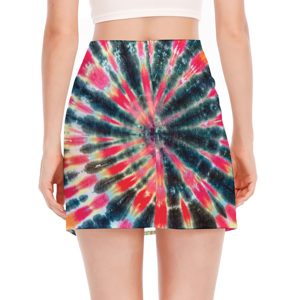 Black Backed Tie Dye Print Side Slit Mini Skirt