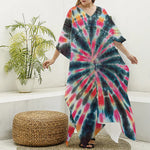 Black Backed Tie Dye Print Silk V-Neck Kaftan Dress