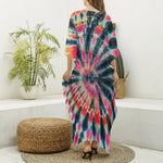 Black Backed Tie Dye Print Silk V-Neck Kaftan Dress