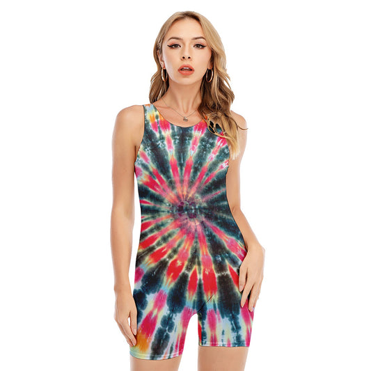 Black Backed Tie Dye Print Sleeveless One Piece Swimsuit