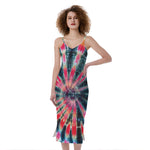 Black Backed Tie Dye Print Slim Fit Midi Cami Dress