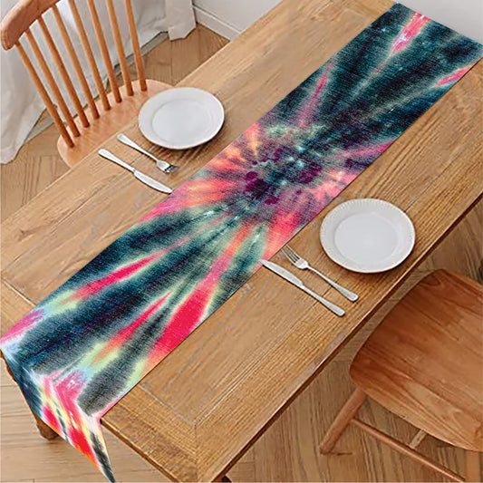 Black Backed Tie Dye Print Table Runner