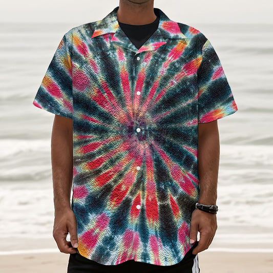 Black Backed Tie Dye Print Textured Short Sleeve Shirt
