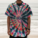 Black Backed Tie Dye Print Textured Short Sleeve Shirt