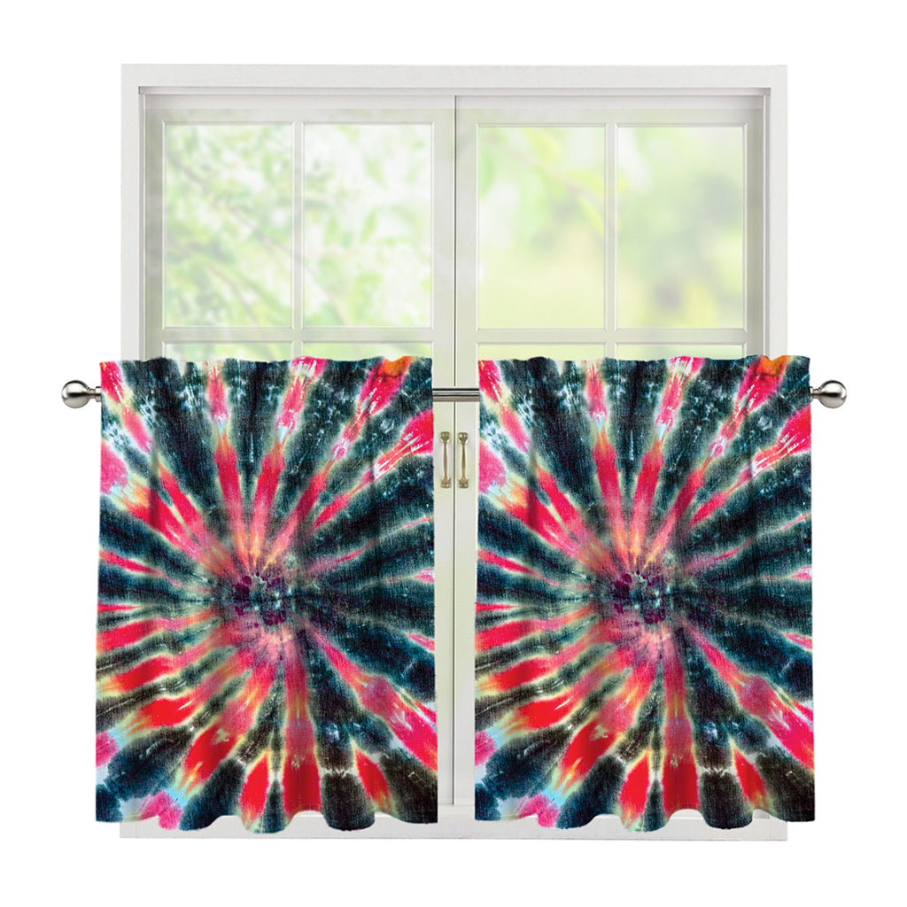 Black Backed Tie Dye Print Tier Curtains