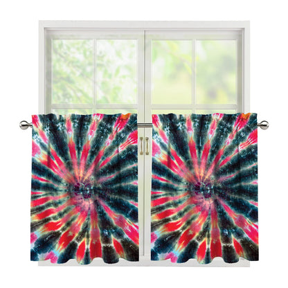 Black Backed Tie Dye Print Tier Curtains