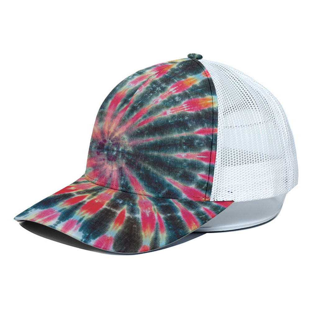 Black Backed Tie Dye Print White Mesh Trucker Cap