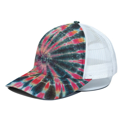 Black Backed Tie Dye Print White Mesh Trucker Cap