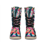Black Backed Tie Dye Print Winter Boots