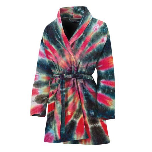 Black Backed Tie Dye Print Women's Bathrobe