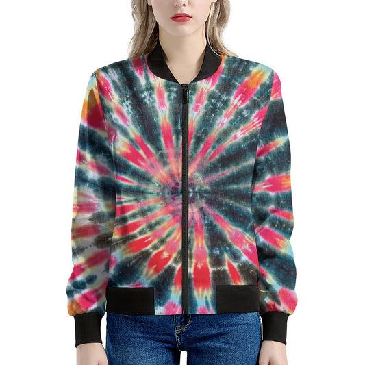 Black Backed Tie Dye Print Women's Bomber Jacket