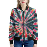 Black Backed Tie Dye Print Women's Bomber Jacket
