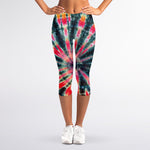 Black Backed Tie Dye Print Women's Capri Leggings