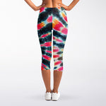 Black Backed Tie Dye Print Women's Capri Leggings