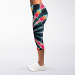 Black Backed Tie Dye Print Women's Capri Leggings