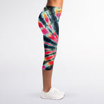 Black Backed Tie Dye Print Women's Capri Leggings