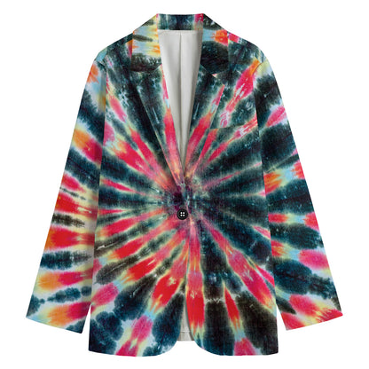 Black Backed Tie Dye Print Women's Cotton Blazer