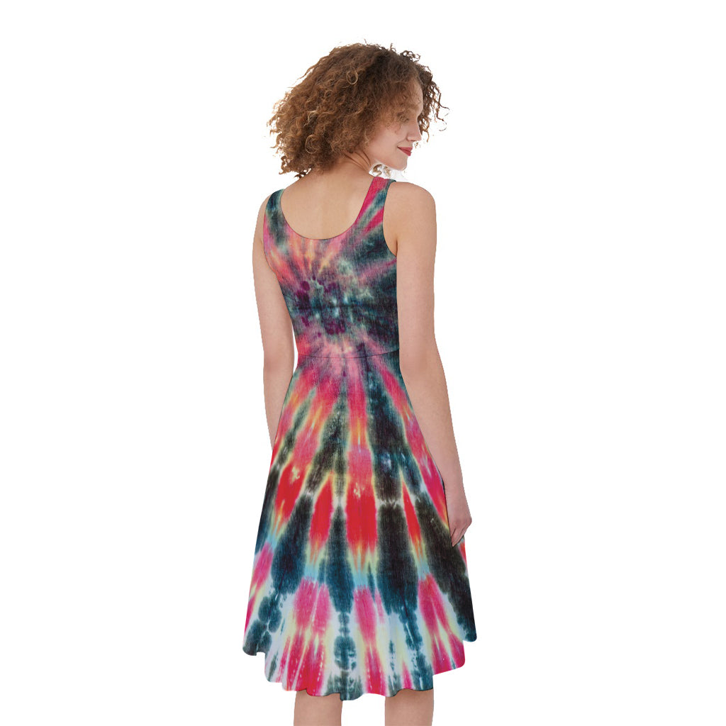 Black Backed Tie Dye Print Women's Sleeveless Dress