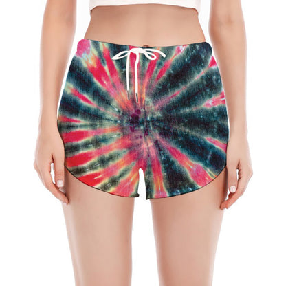 Black Backed Tie Dye Print Women's Split Running Shorts
