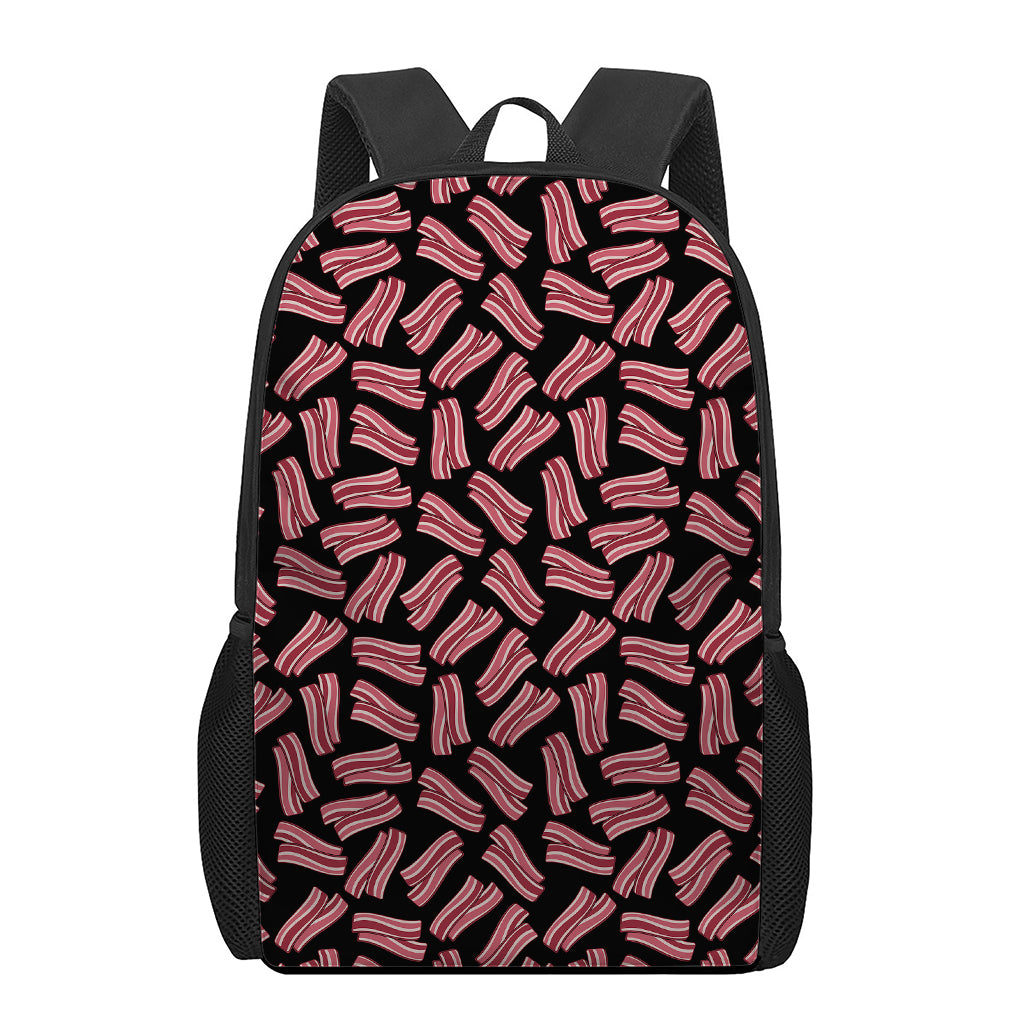 Black Bacon Pattern Print 17 Inch Backpack