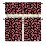 Black Bacon Pattern Print 3 Piece Kitchen Curtains