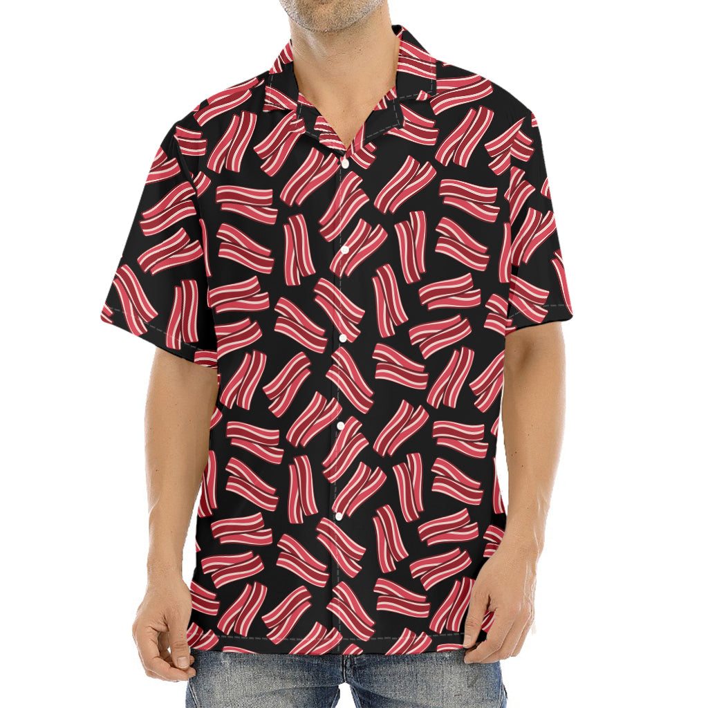 Black Bacon Pattern Print Aloha Shirt