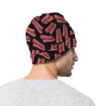 Black Bacon Pattern Print Beanie