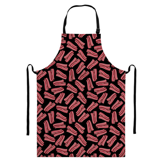 Black Bacon Pattern Print Bib Apron With Pocket