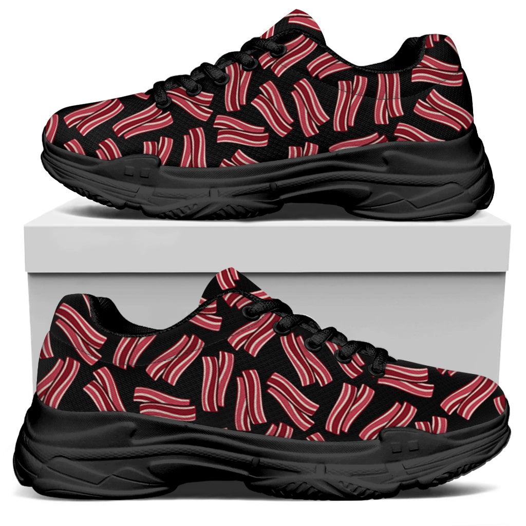 Black Bacon Pattern Print Black Chunky Shoes