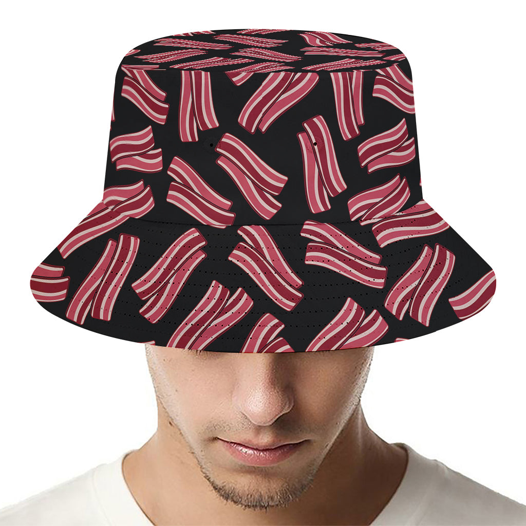 Black Bacon Pattern Print Bucket Hat