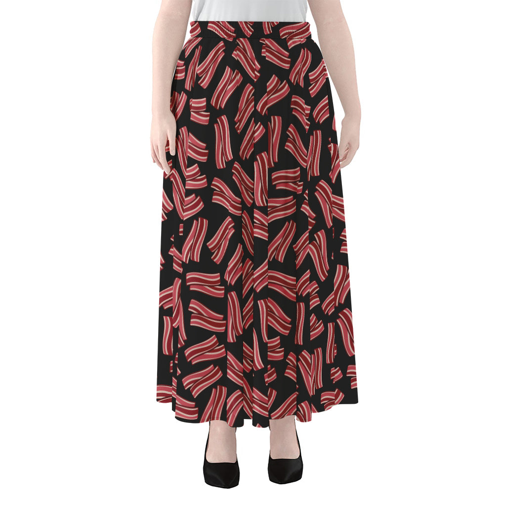 Black Bacon Pattern Print Chiffon Maxi Skirt