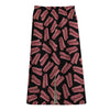 Black Bacon Pattern Print Cotton Front Slit Maxi Skirt