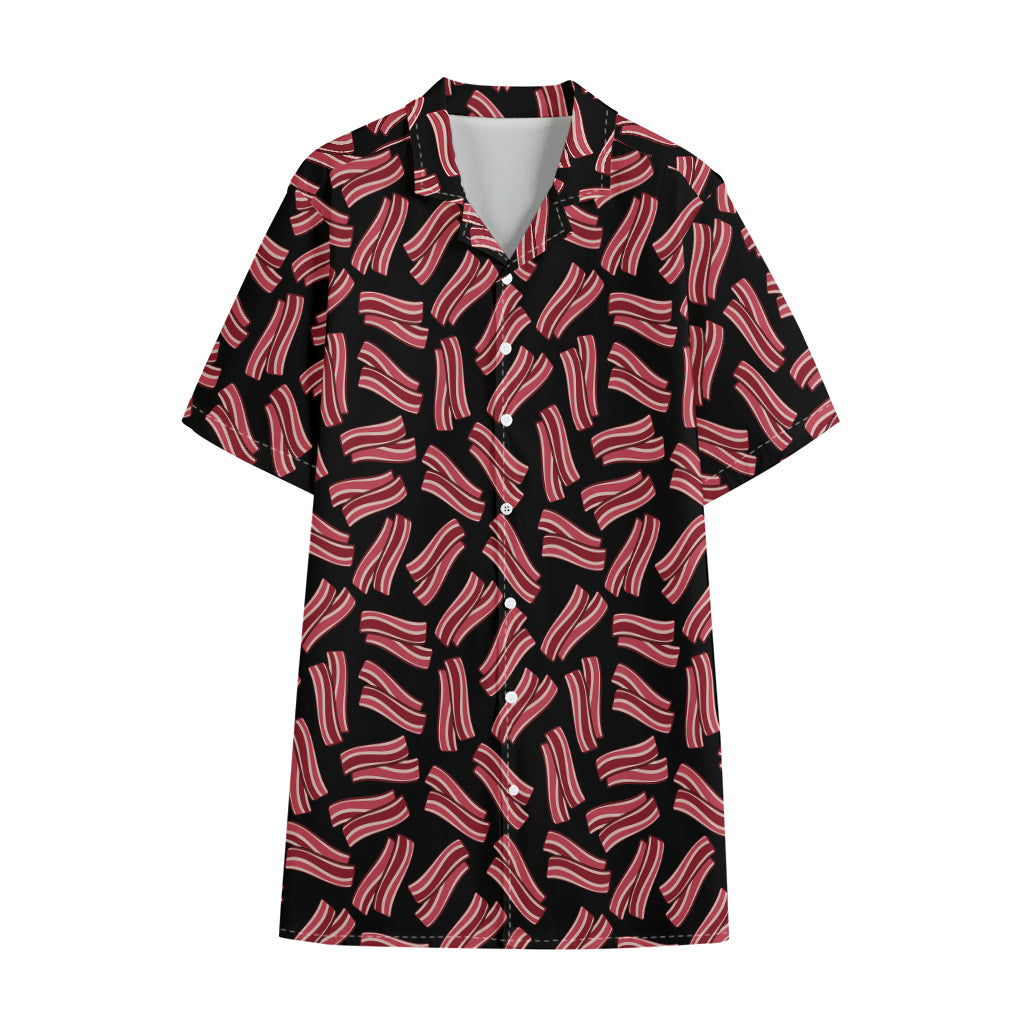 Black Bacon Pattern Print Cotton Hawaiian Shirt